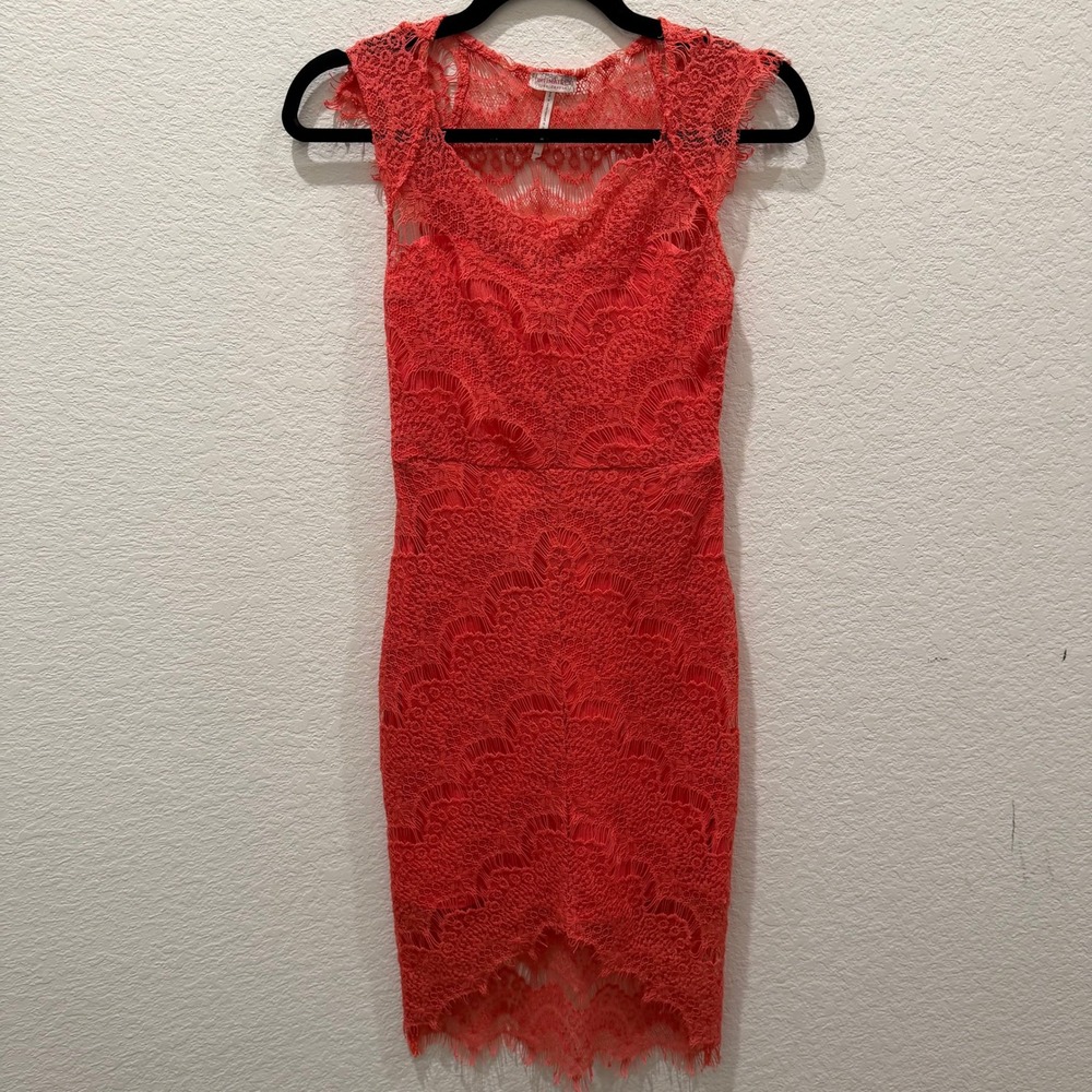 Intimately Free People Coral Pink Floral Lace Bodycon Mini Dress XS Sleeveless